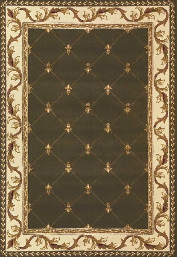 5' x 8' Machine Woven Hand Carved Fleur De Lis Indoor Area Rug - Green
