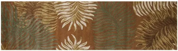 8' Hand Tufted Tropical Leaves Indoor Runner Rug - Rust Orange