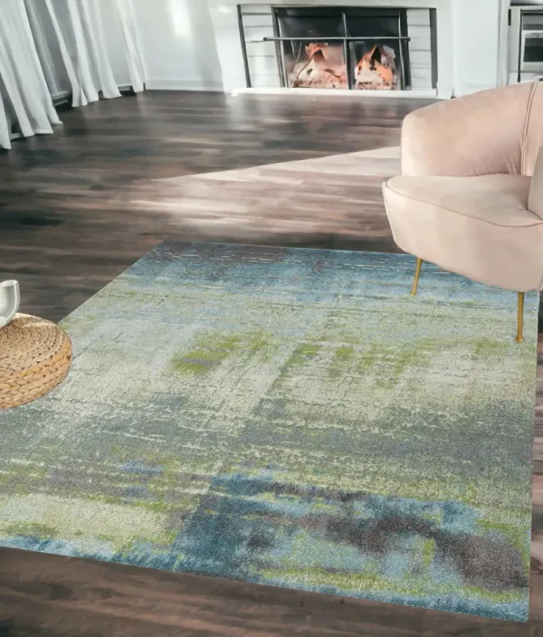 5' x 8' Abstract Indoor Area Rug - Blue Or Green
