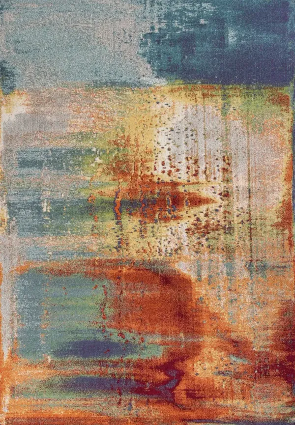 5' x 8' Machine Woven Abstract Brushstrokes Indoor Area Rug - Blue Rust Orange