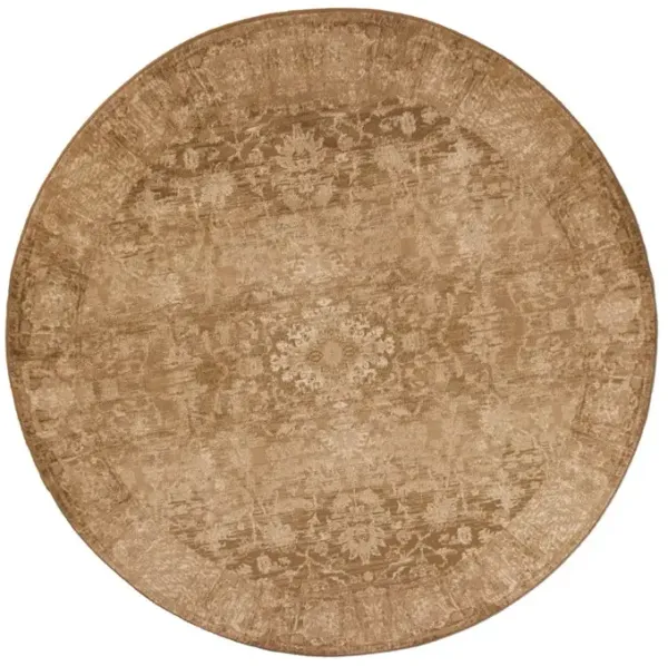 8' Machine Woven Distressed Floral Traditional Round Indoor Area Rug - Beige