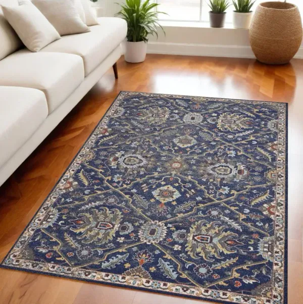 5' x 8' Oriental Area Rug - Navy Gold And Ivory