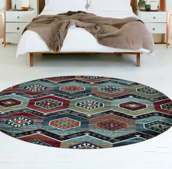 7' Round Area Rug - Red