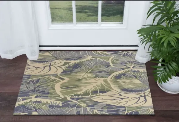3' x 5' Tropical Leaves Wool Indoor Area Rug - Blue Or Green