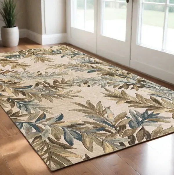 3' x 5' Tropical Leaves Wool Indoor Area Rug - Ivory