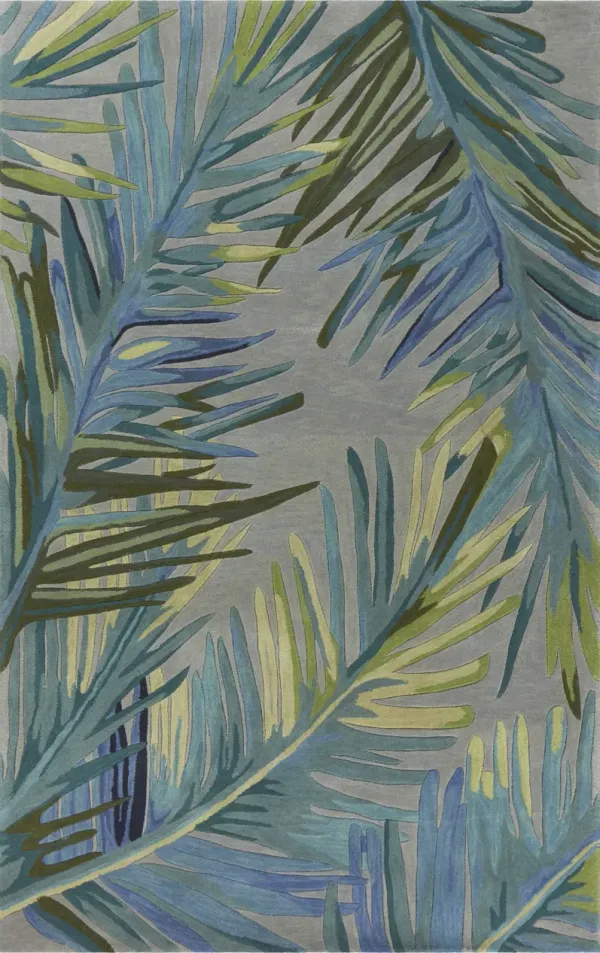 4' x 6' Hand Tufted Tropical Palms Indoor Area Rug - Gray Blue