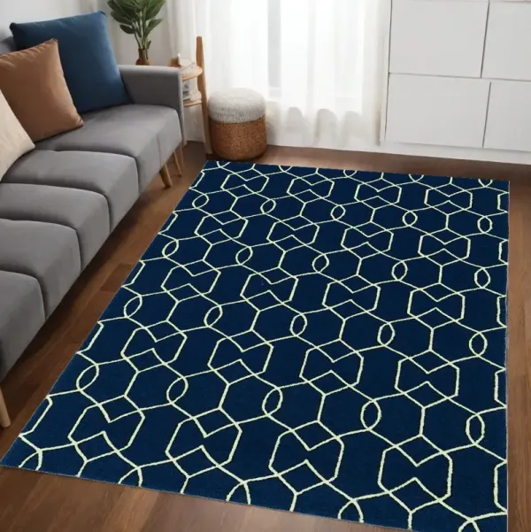 5' x 7' Geometric Hand Hooked Area Rug - Navy Blue