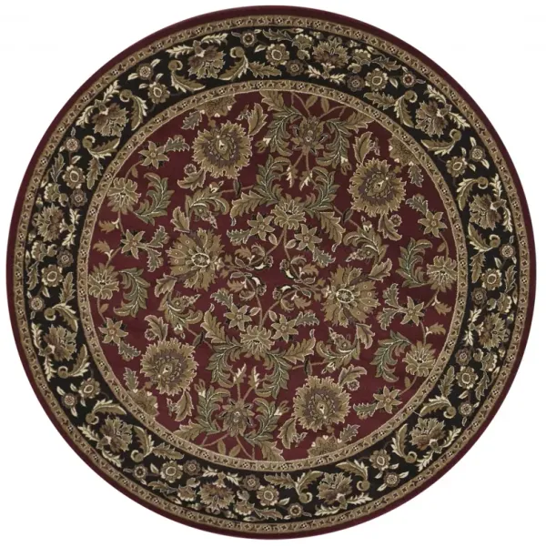 Octagon Floral Vines Area Rug - Red And Black