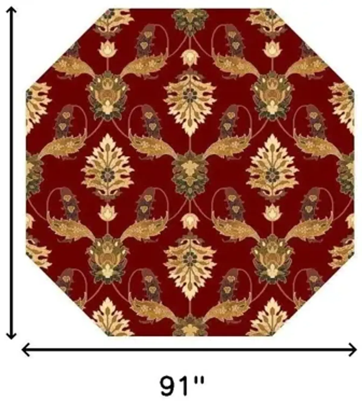 Octagon Floral Vines Area Rug - Red