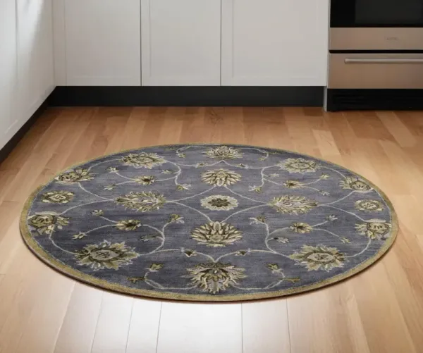 6' Hand Tufted Traditional Round Indoor Area Rug - Midnight Blue