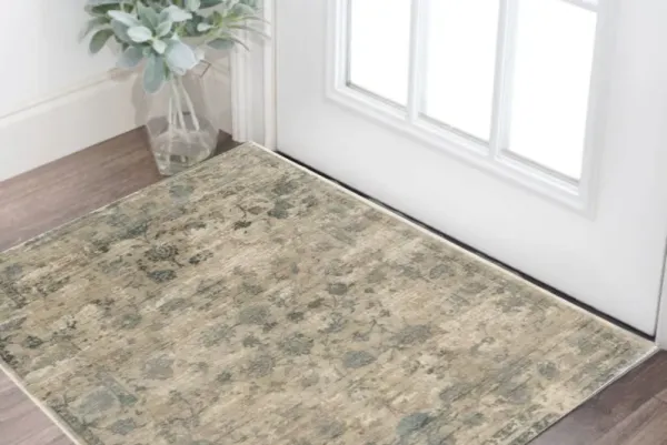 3' x 5' Floral Area Rug - Beige And Blue