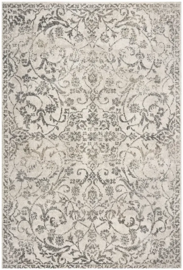 5' x 8' Machine Woven Distressed Traditional Floral Vines Indoor Area Rugg - Ivory