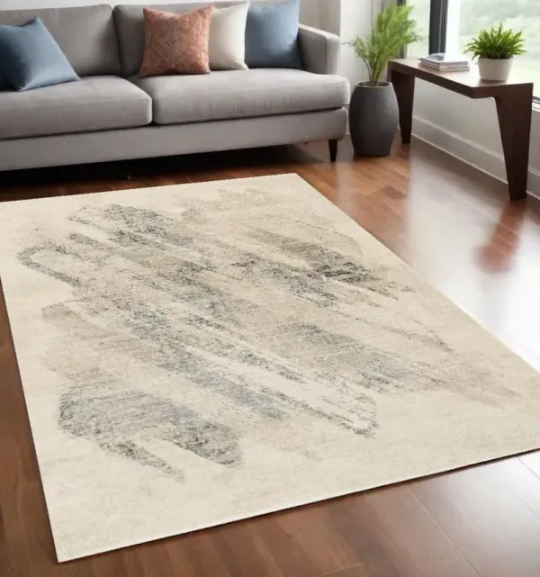 5' x 8' Machine Woven Abstract Brushstrokes Indoor Area Rug - Ivory Gray