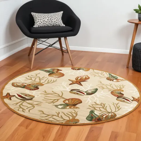 7' Round Indoor Area Rug - Beige Shells And Corals