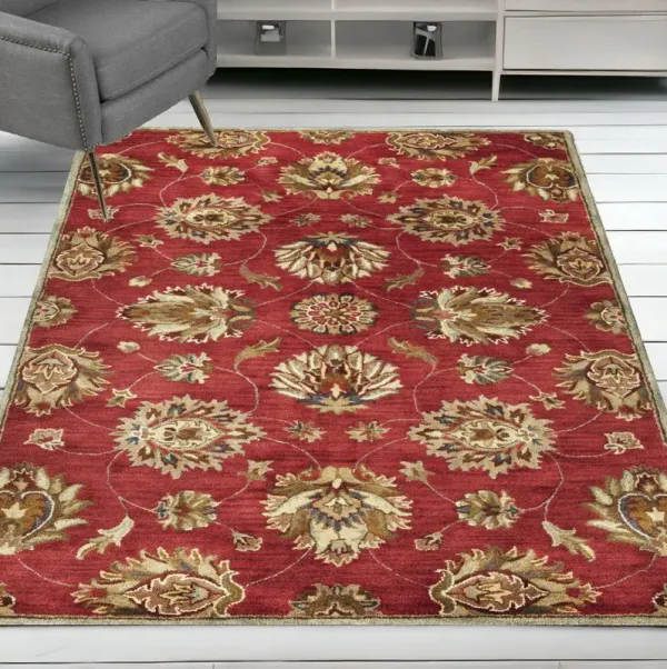 5' x 8' Hand Tufted Traditional Floral Indoor Area Rug - Red