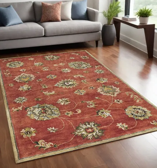 5' x 8' Floral Vine Wool Indoor Area Rug - Sienna