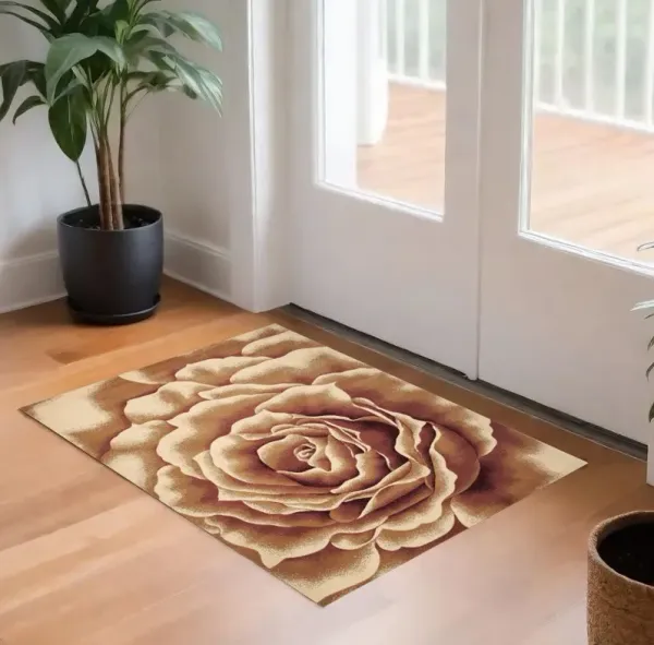 2.3' x 3.3' Machine Woven Hand Carved Oversized Floral Indoor Accent Rug - Ivory