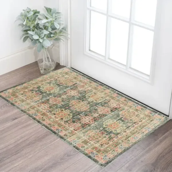 2' x 4' Medallion Hand Woven Distressed Area Rug - Charcoal