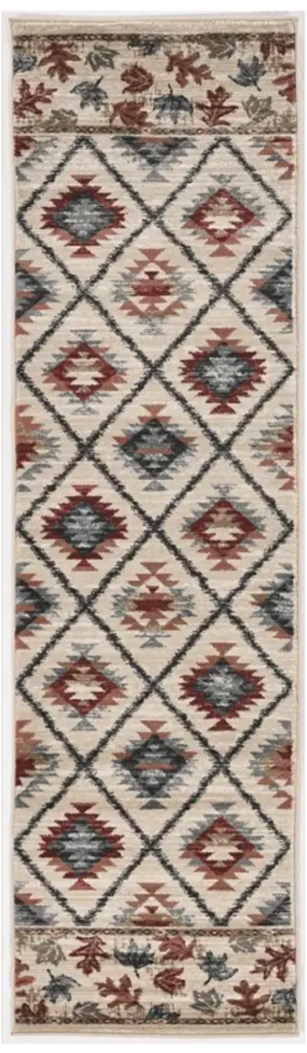 8' Machine Woven Geometric Lodge Indoor Runner Rug - Ivory