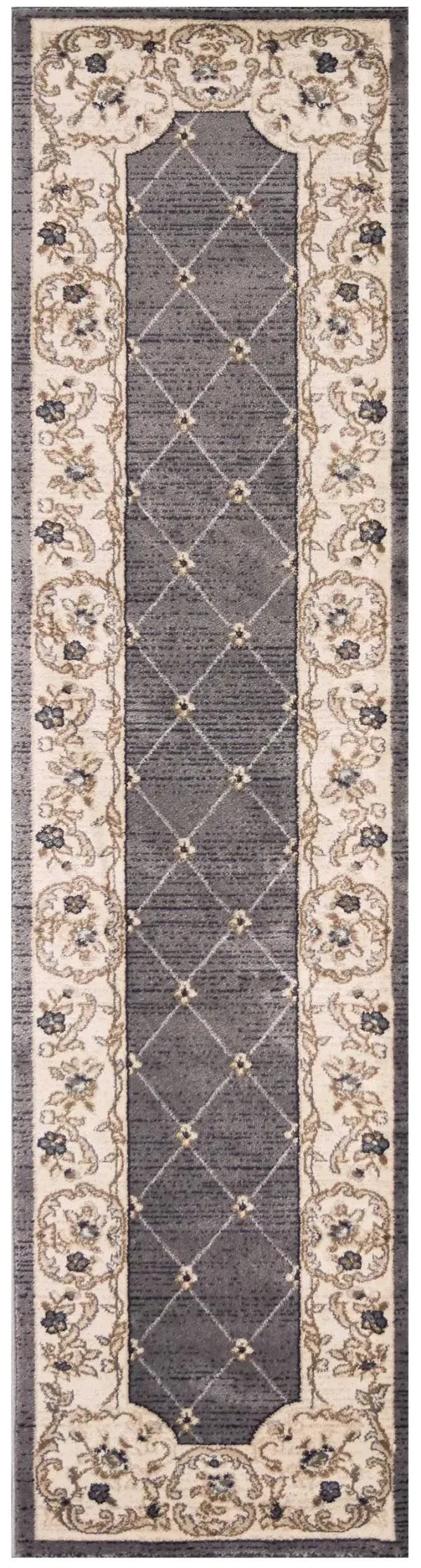 8' Bordered Floral Indoor Runner Rug - Gray Ivory