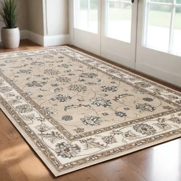 3' x 5' Floral Area Rug - Beige And Ivory