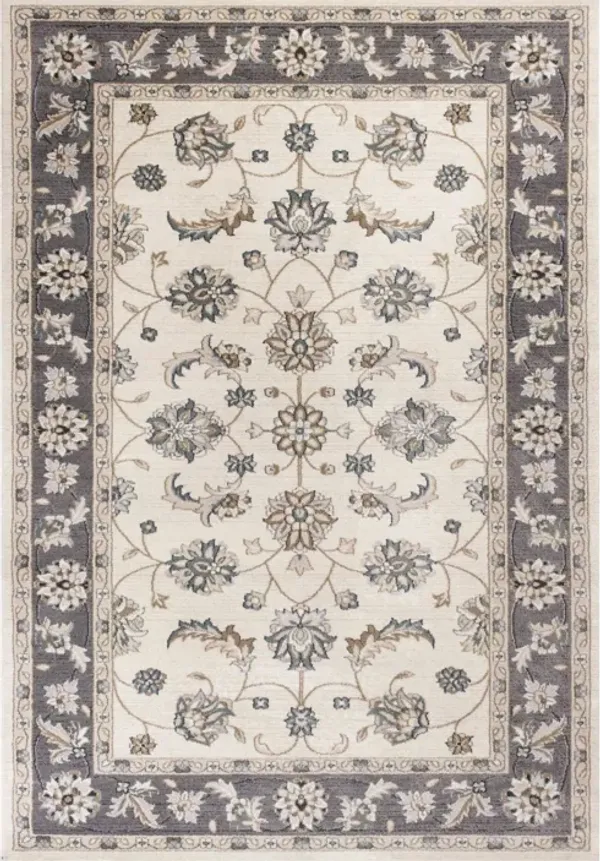 3' x 5' Floral Area Rug - Gray And Ivory