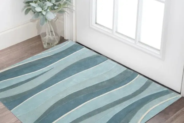 2' x 4' Hand Tufted Abstract Waves Indoor Accent Rug - Ocean Blue Teal