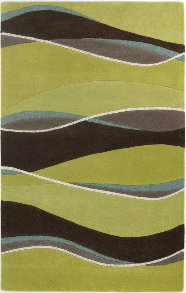 2' x 4' Waves Wool Area Rug - Lime Or Mocha