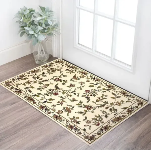 3' x 5' Machine Woven Floral Vines Indoor Area Rug - Ivory