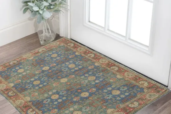 3' x 5' Floral Hand Woven Area Rug - Blue And Beige