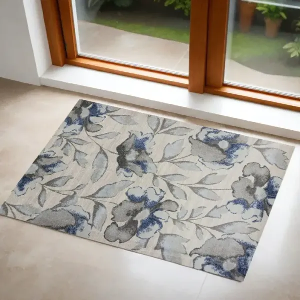 3' x 5' Floral Vines Area Rug - Blue And Gray