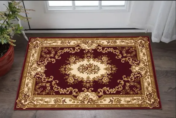 3' x 5' Floral Border Area Rug - Red And Ivory