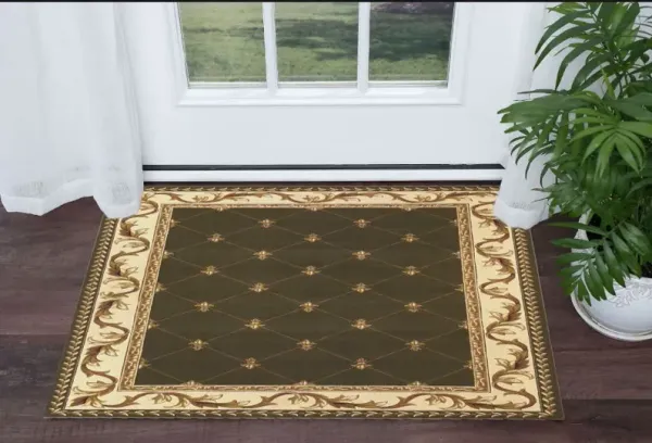 3' x 5' Machine Woven Hand Carved Fleur De Lis Indoor Area Rug - Green