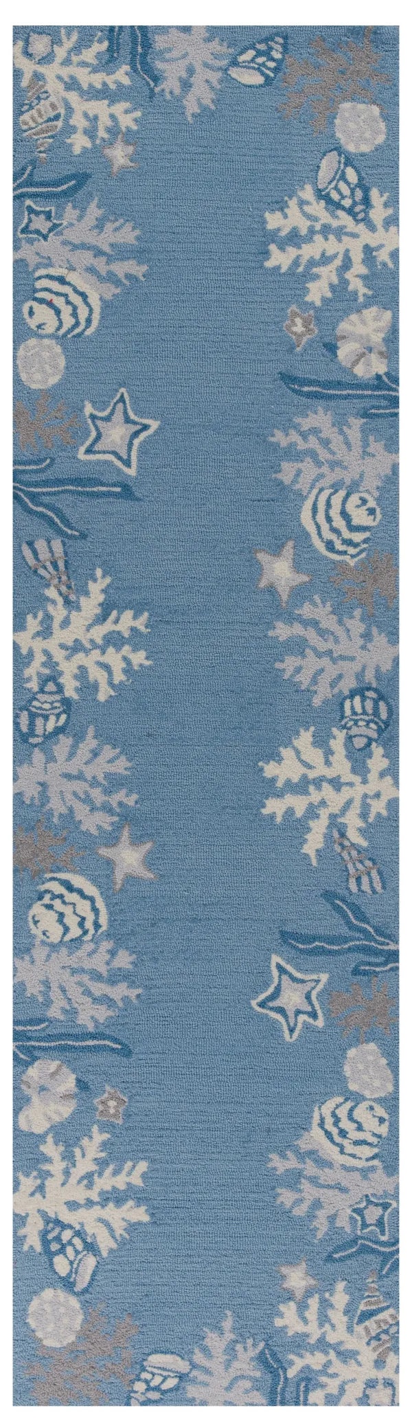 7' Seashell Hand Hooked Runner Rug - Blue And Gray