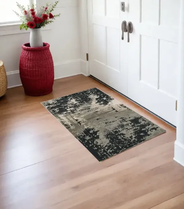 3' x 5' Abstract Area Rug - Black And Silver