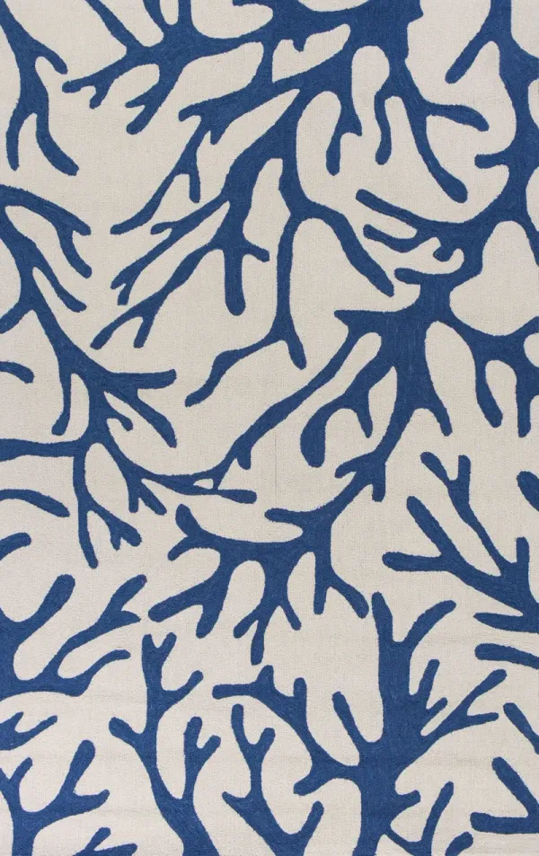 3' x 5' Coral Hand Hooked Area Rug - Ivory And Blue