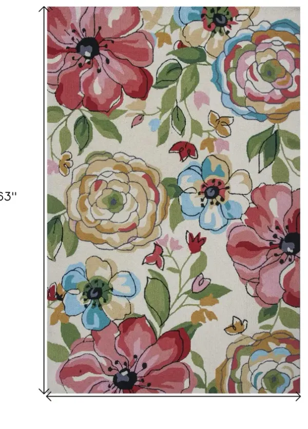 3' x 5' Hand Hooked Oversized Floral Indoor Area Rug - Beige