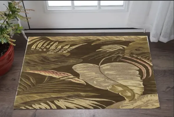 3' x 4' Hand Tufted Tropical Leaves Indoor Area Rug - Mocha Brown