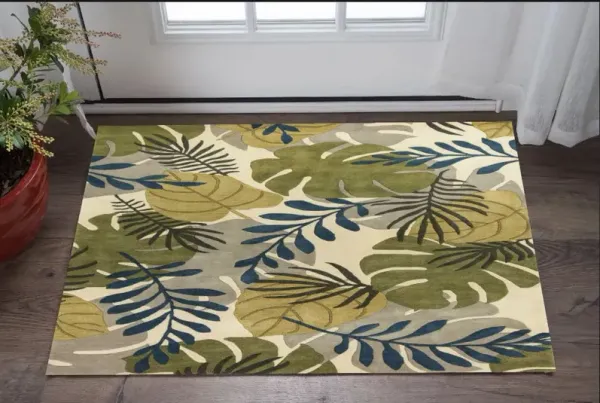 3' x 4' Hand Tufted Oversized Tropical Leaves Indoor Area Rug - Ivory