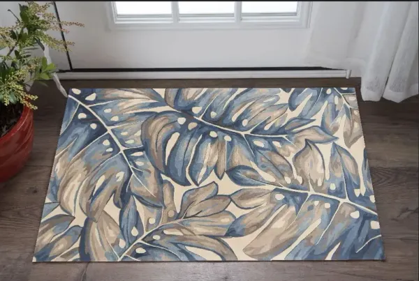 3' x 4' Wool Tropical Botanical Hand Tufted Area Rug - Beige And Blue