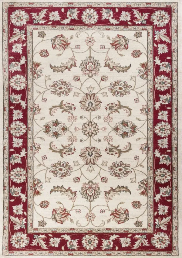 5' x 8' Bordered Floral Indoor Area Rug - Ivory Red