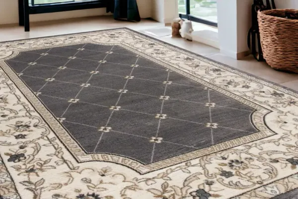 5' x 8' Bordered Floral Indoor Area Rug - Gray Ivory