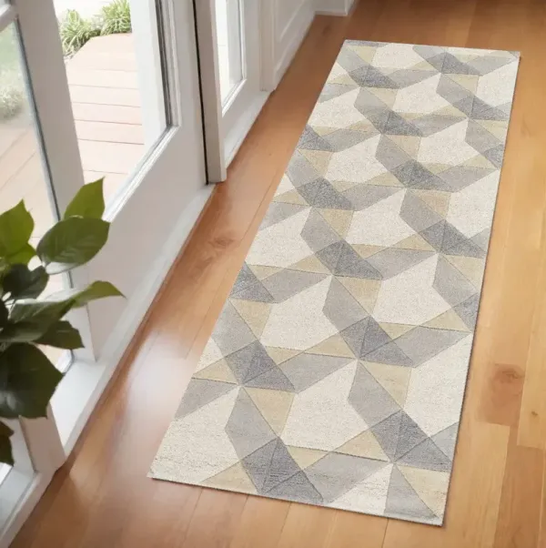 2' x 7' Geometric Wool Runner Rug - Ivory Or Gray
