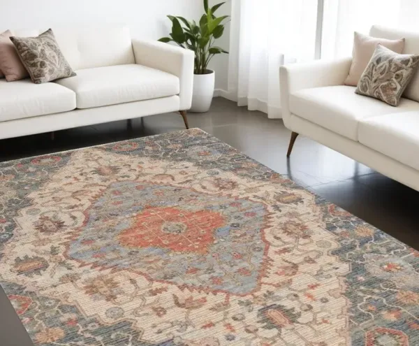 8' x 10' Hand Woven Diamond Medallion Indoor Area Rug - Blue Red