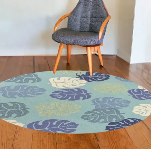 7' Round UV Treated Polypropylene Area Rug - Turquoise