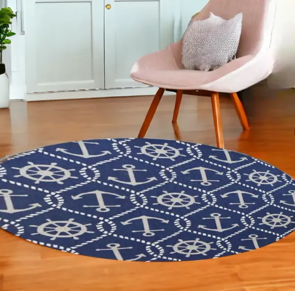 7' Round UV Treated Polypropylene Area Rug - Navy