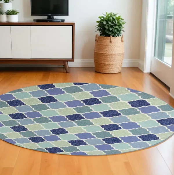 7' Round Hand Tufted Area Rug With UV Protection - Blue