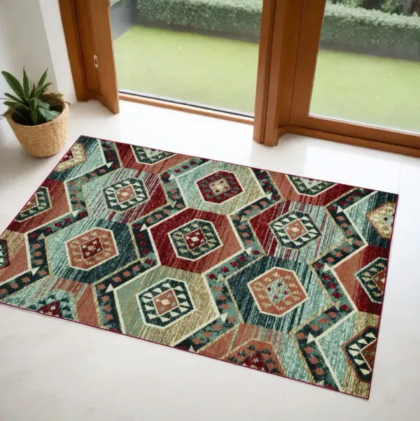 3' x 5' Machine Woven Honeycomb Lodge Indoor Area Rug - Red