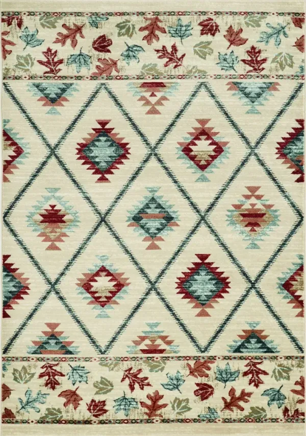 5' x 8' Machine Woven Geometric Lodge Indoor Area Rug - Ivory