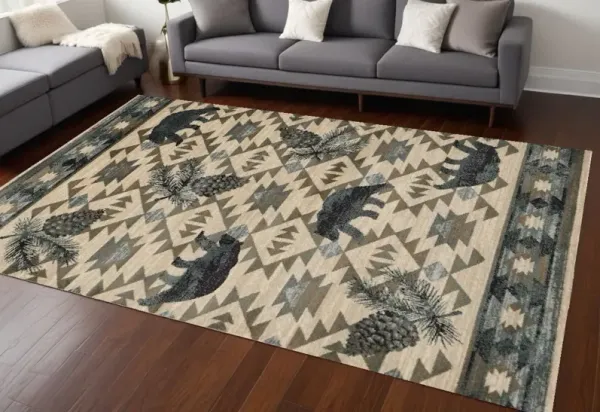 9' x 12' Machine Woven Geometric Lodge Indoor Area Rug - Ivory Blue